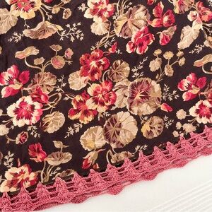 April Cornell Brown Pink Floral Tablecloth Embroidered 90" Cottagecore Grandma